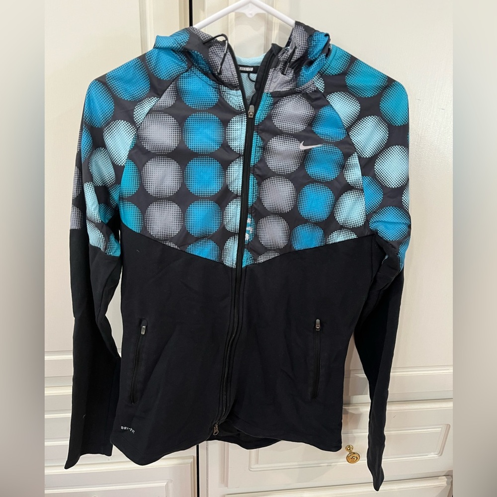 Nike Dri-FIT Black and Light Blue Running Jacket | Women’s Large